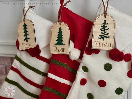 Christmas Tree Stocking Tags Personalized Name Christmas Stocking Tag Wooden