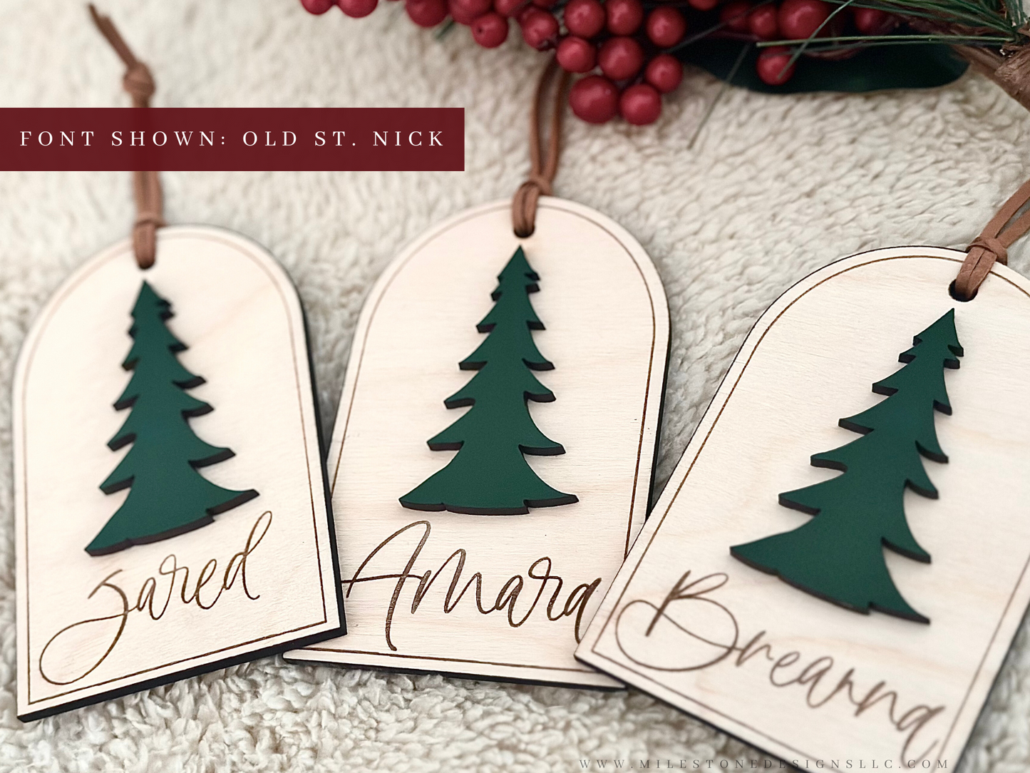 Christmas Tree Stocking Tags Personalized Name Christmas Stocking Tag Wooden