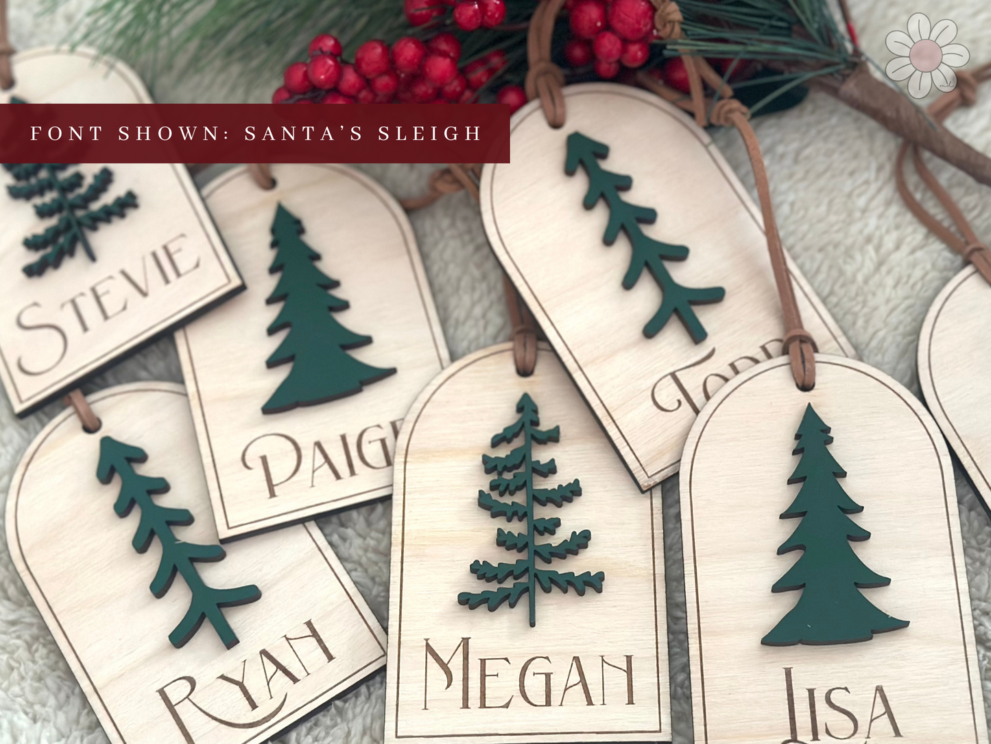 Christmas Tree Stocking Tags Personalized Name Christmas Stocking Tag Wooden