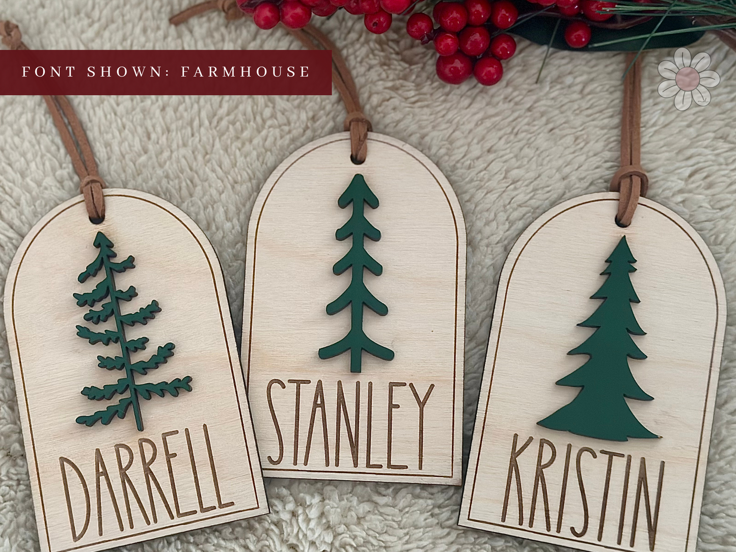 Christmas Tree Stocking Tags Personalized Name Christmas Stocking Tag Wooden