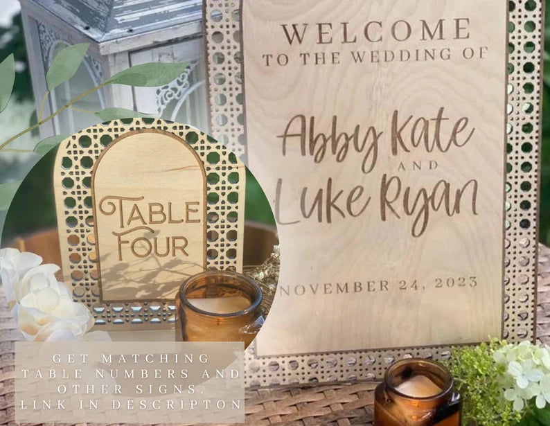 Rattan Wedding Welcome Sign Arched Wood Boho Wedding Sign Rattan Cane Wedding Sign Rattan Bridal Shower Sign, Rattan Baby Shower Welome Sign