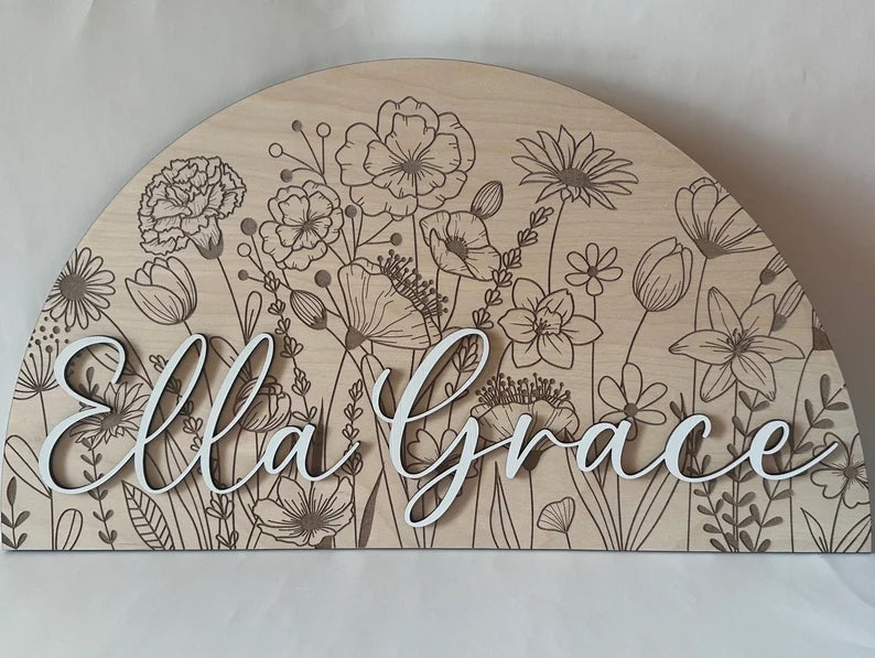 Wildflower Nursery Name Sign, Wooden Wildflower Floral Nursery Name Sign, Crib Sign, Nursery Sign for Girls