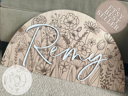 Wildflower Nursery Name Sign, Wooden Wildflower Floral Nursery Name Sign, Crib Sign, Nursery Sign for Girls