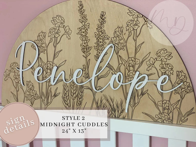 Wildflower Nursery Name Sign, Wooden Wildflower Floral Nursery Name Sign, Crib Sign, Nursery Sign for Girls