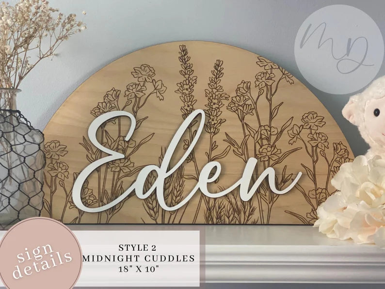 Wildflower Nursery Name Sign, Wooden Wildflower Floral Nursery Name Sign, Crib Sign, Nursery Sign for Girls