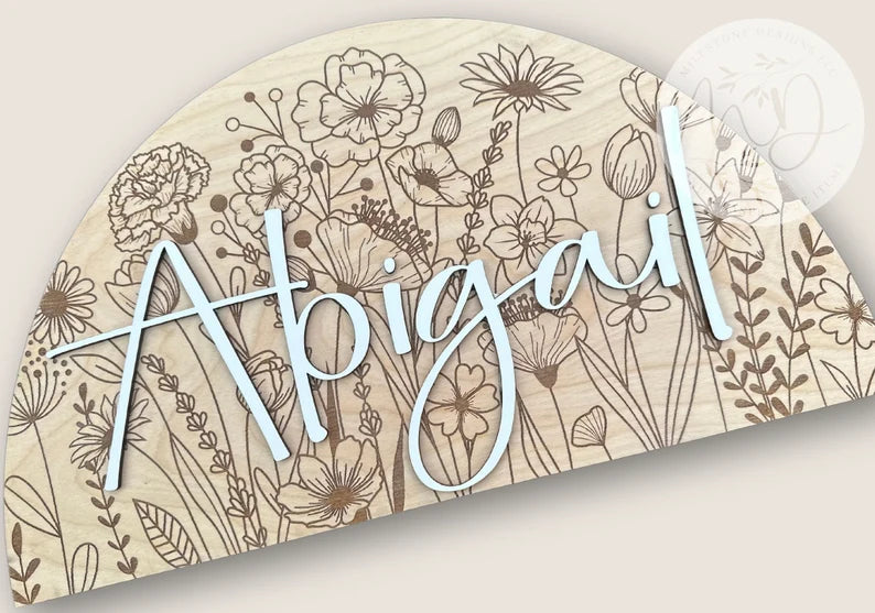 Wildflower Nursery Name Sign, Wooden Wildflower Floral Nursery Name Sign, Crib Sign, Nursery Sign for Girls