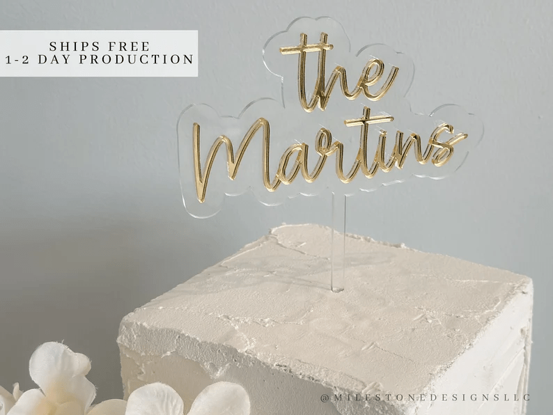 Gold Cake Topper for Wedding Personalized Caketopper Rustic Wedding Cake Topper, Custom Mr Mrs Cake Topper Anniversary Cake Toppers