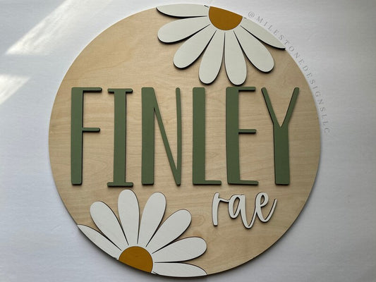 Daisy Nursery Name Sign Daisy Wall Sign Retro Floral Nursery Decor Circle Layered Boho Name Sign